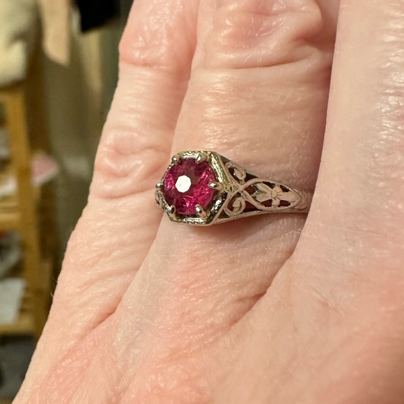 Antique 18K White Gold Art Deco Orange Blossom Tourmaline Solitaire Ring 5.75 - Picture 4 of 15